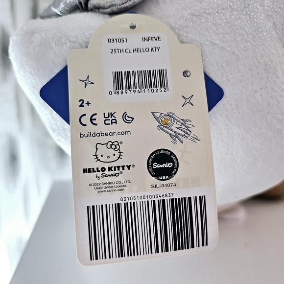 Build A Bear Hello Kitty 25th Anniversary Silver Holographic Bow White Pink BNWT - Picture 8 of 13